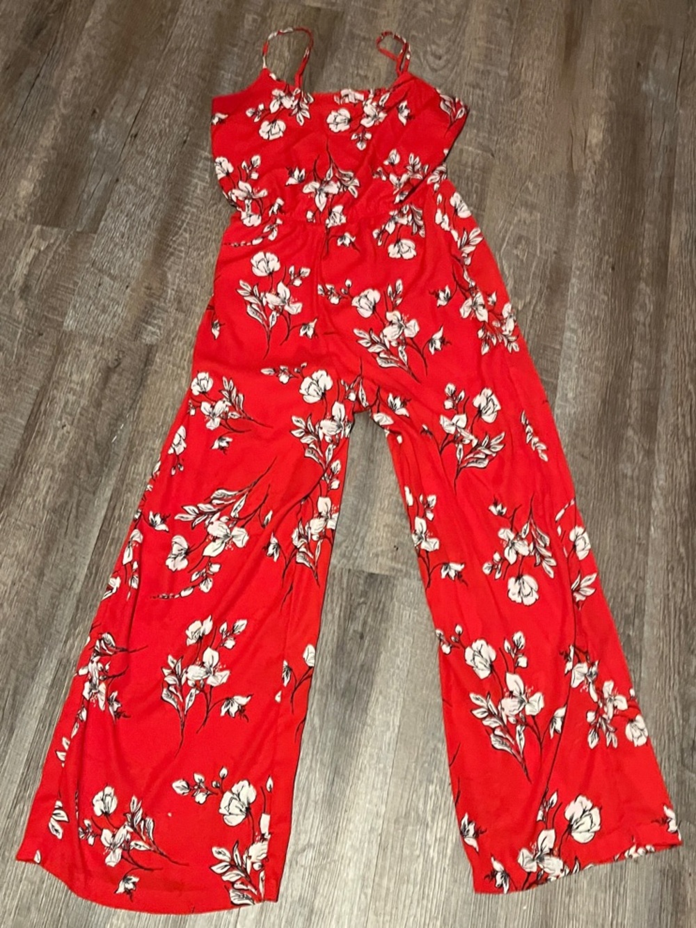 Skies are Blue Large Red Floral Wide-Leg Spaghetti Strap Danika Jumpsuit